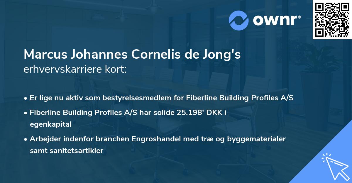 Marcus Johannes Cornelis de Jong's erhvervskarriere kort