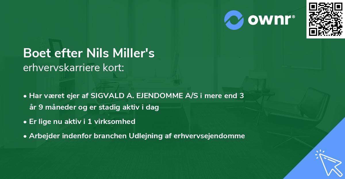 Boet efter Nils Miller's erhvervskarriere kort