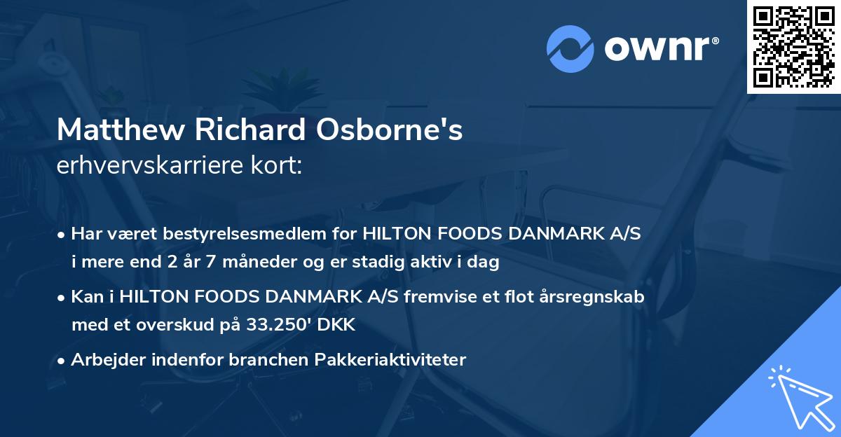 Matthew Richard Osborne's erhvervskarriere kort