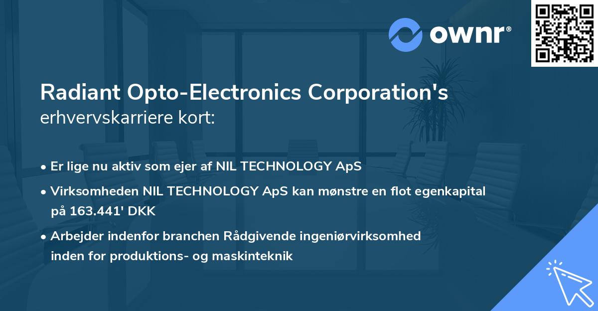 Radiant Opto-Electronics Corporation's erhvervskarriere kort