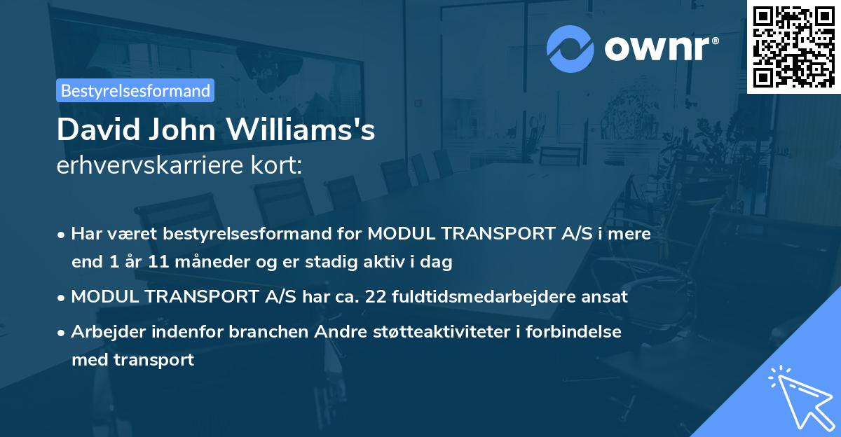 David John Williams's erhvervskarriere kort