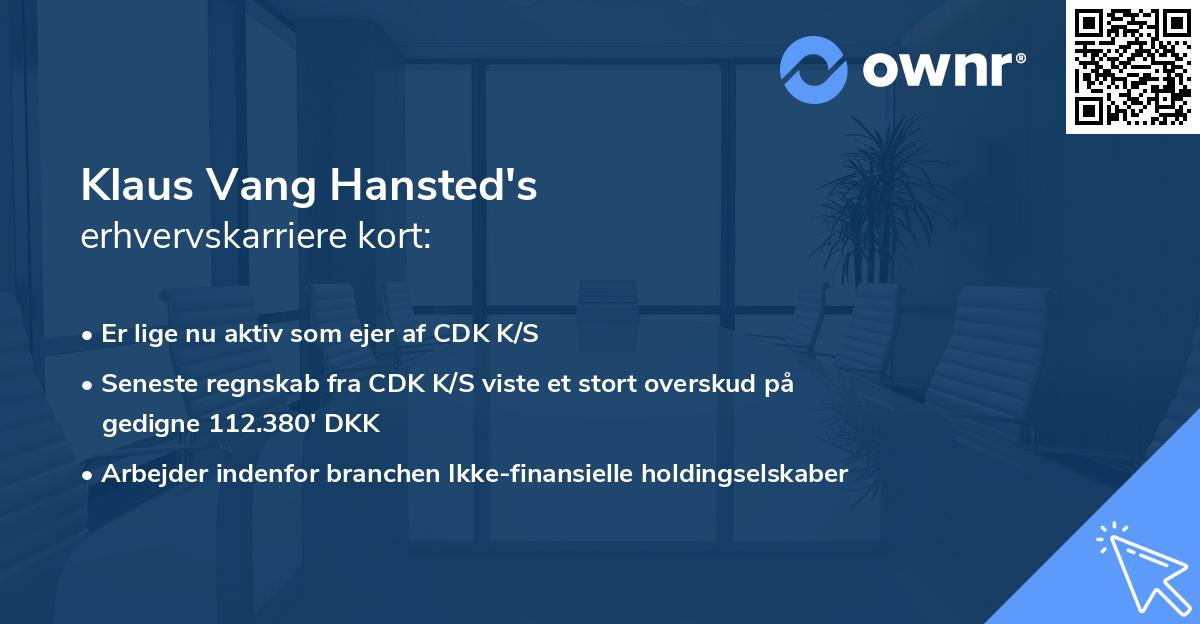 Klaus Vang Hansted's erhvervskarriere kort
