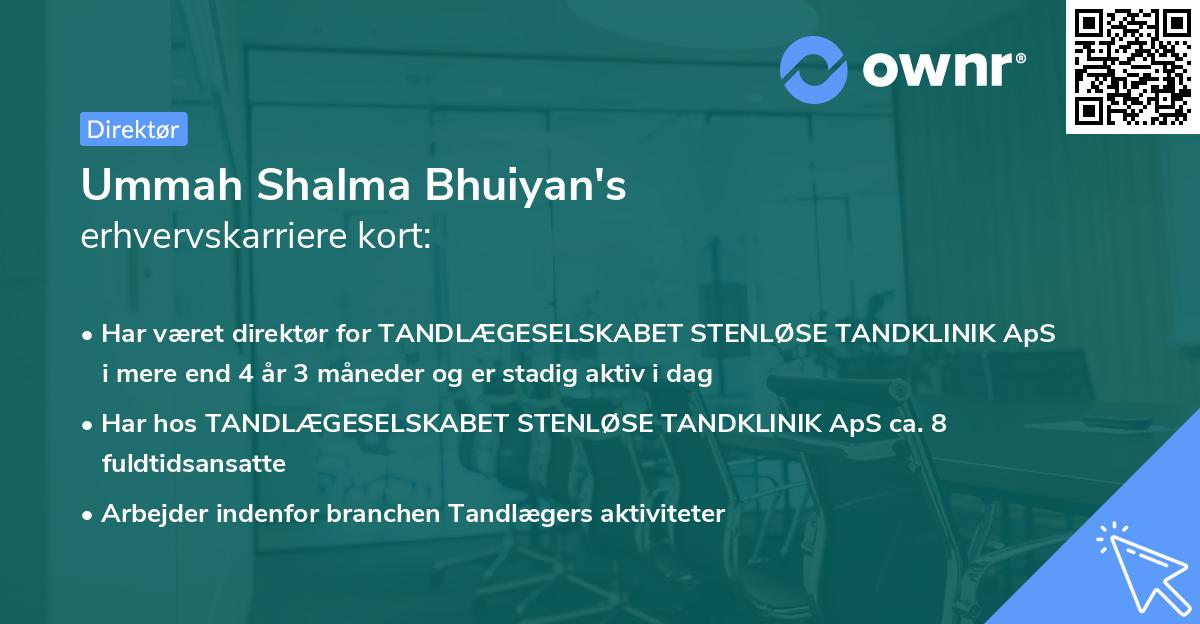Ummah Shalma Bhuiyan's erhvervskarriere kort