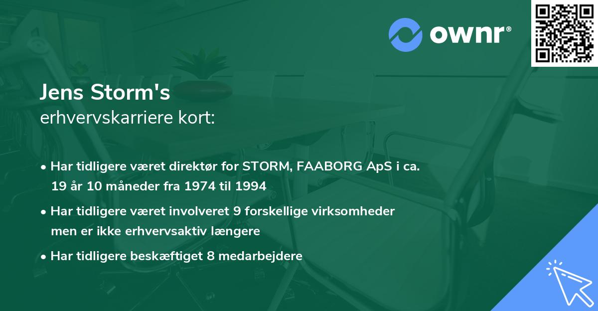 Jens Storm's erhvervskarriere kort