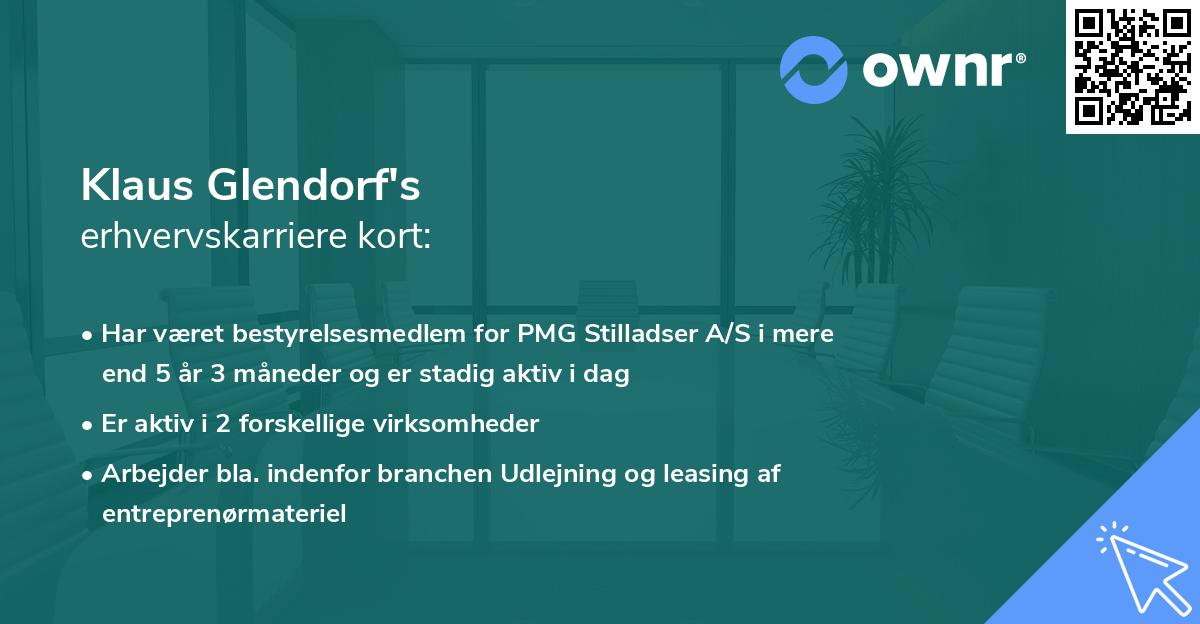 Klaus Glendorf's erhvervskarriere kort