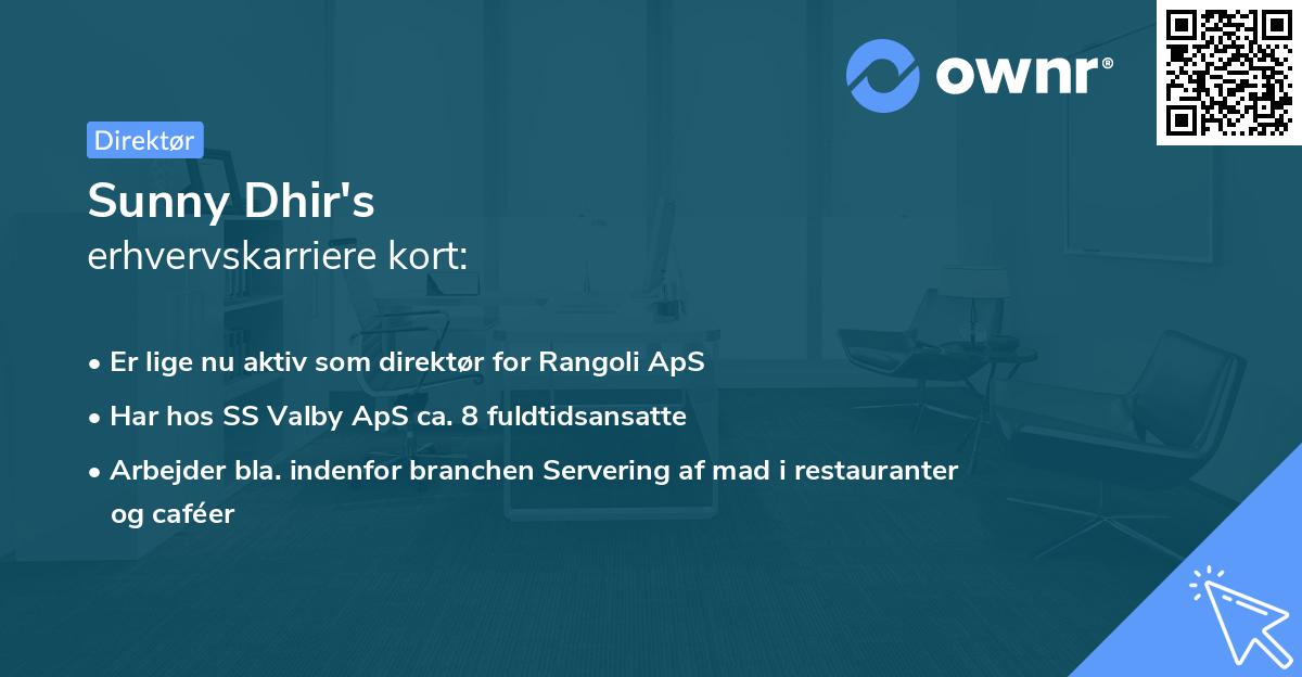 Sunny Dhir's erhvervskarriere kort