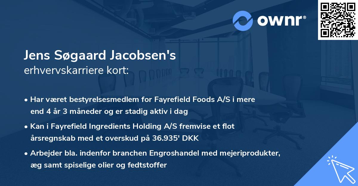 Jens Søgaard Jacobsen's erhvervskarriere kort