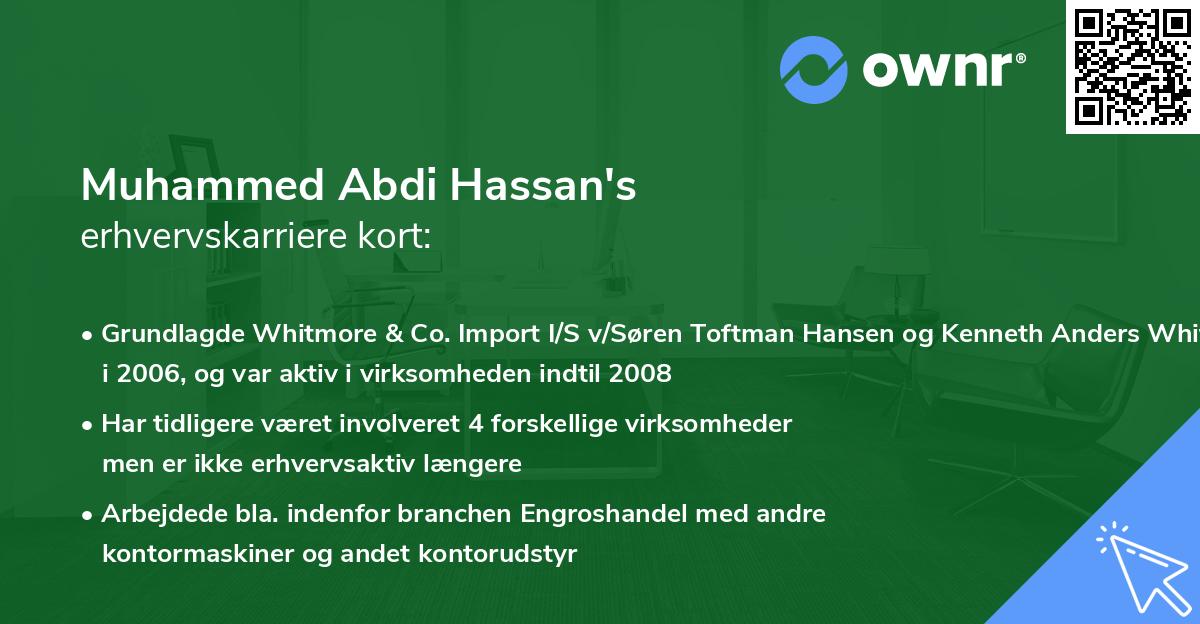 Muhammed Abdi Hassan's erhvervskarriere kort