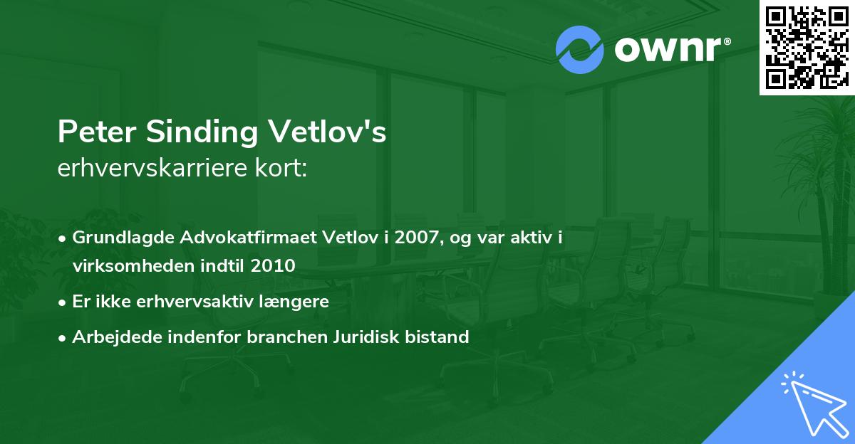 Peter Sinding Vetlov's erhvervskarriere kort