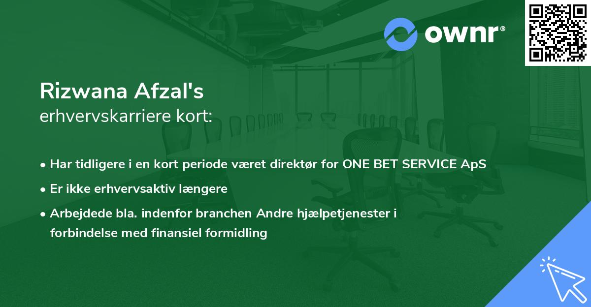 Rizwana Afzal's erhvervskarriere kort