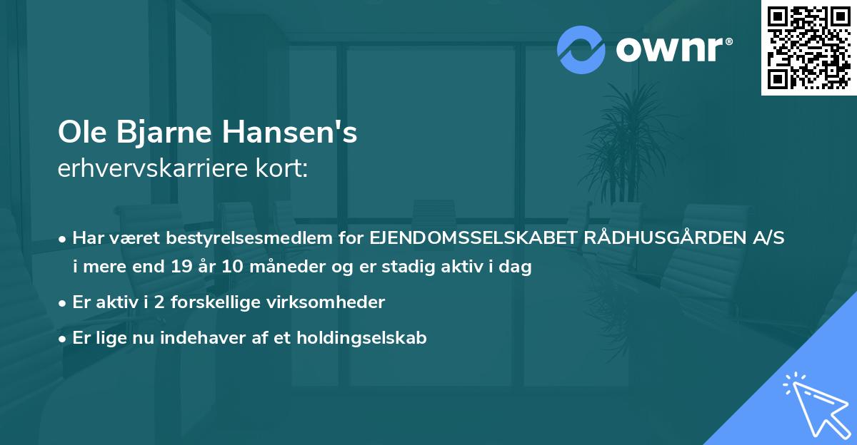 Ole Bjarne Hansen's erhvervskarriere kort