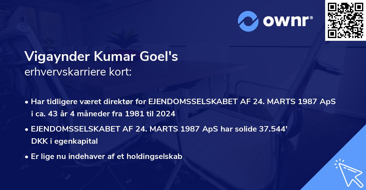 Vigaynder Kumar Goel's erhvervskarriere kort