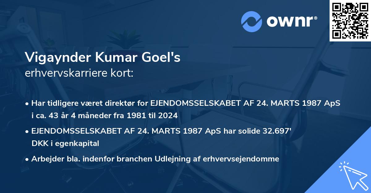 Vigaynder Kumar Goel's erhvervskarriere kort