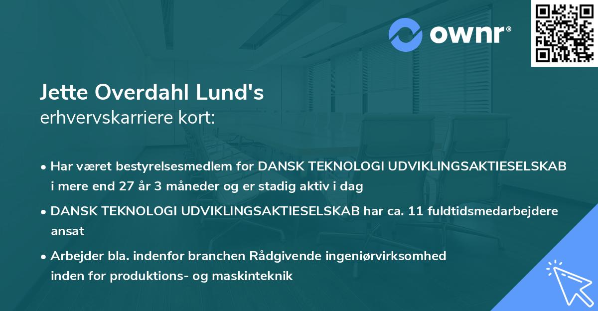 Jette Overdahl Lund's erhvervskarriere kort