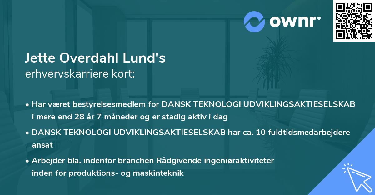 Jette Overdahl Lund's erhvervskarriere kort
