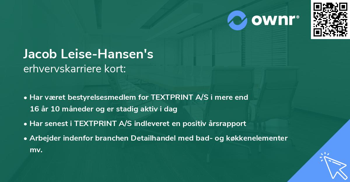 Jacob Leise-Hansen's erhvervskarriere kort