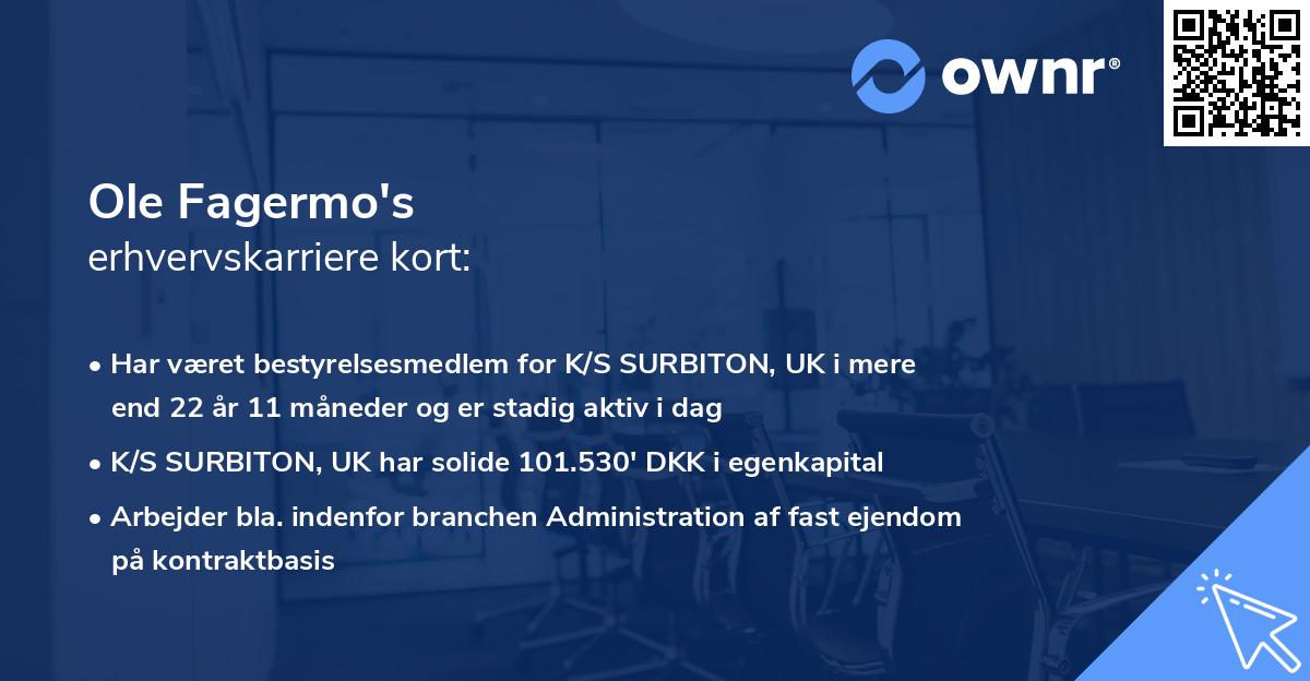 Ole Fagermo's erhvervskarriere kort
