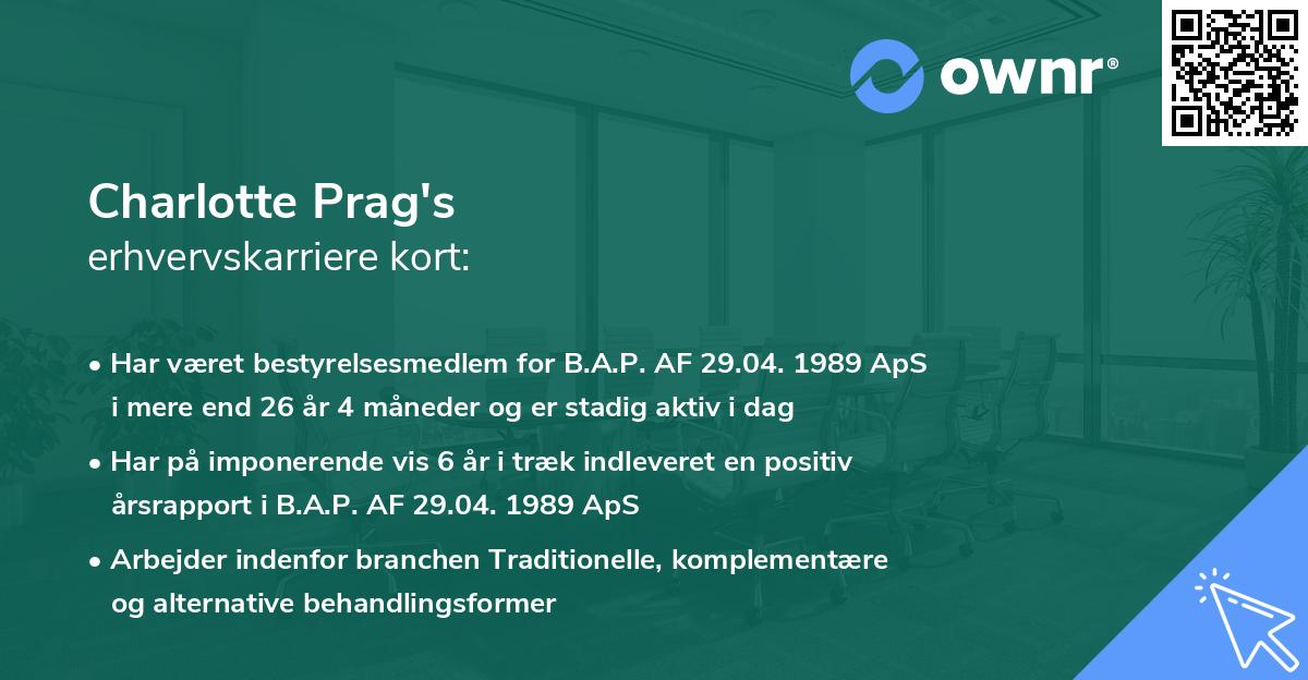 Charlotte Prag's erhvervskarriere kort
