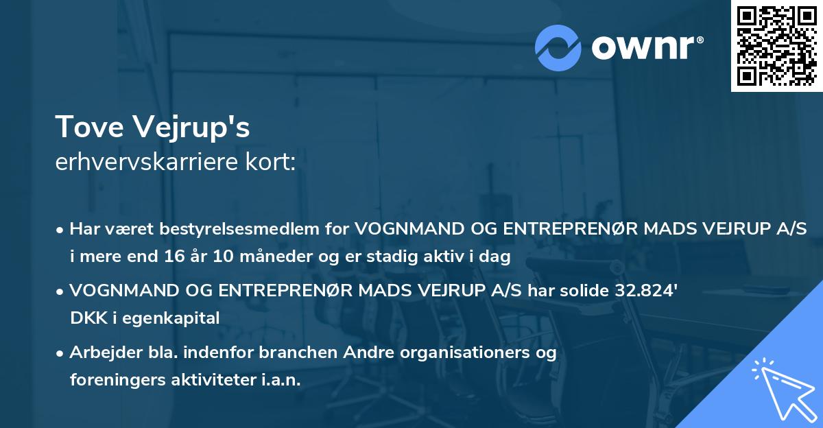 Tove Vejrup's erhvervskarriere kort
