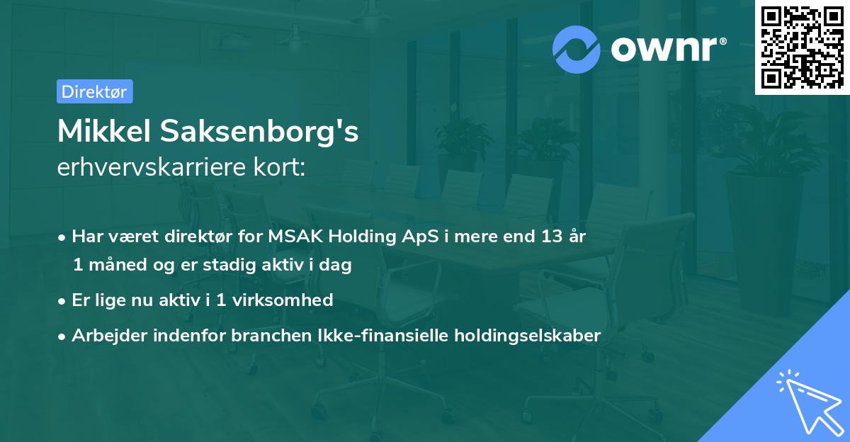 Mikkel Saksenborg's erhvervskarriere kort