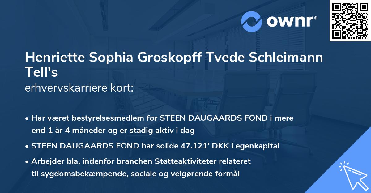 Henriette Sophia Groskopff Tvede Schleimann Tell's erhvervskarriere kort