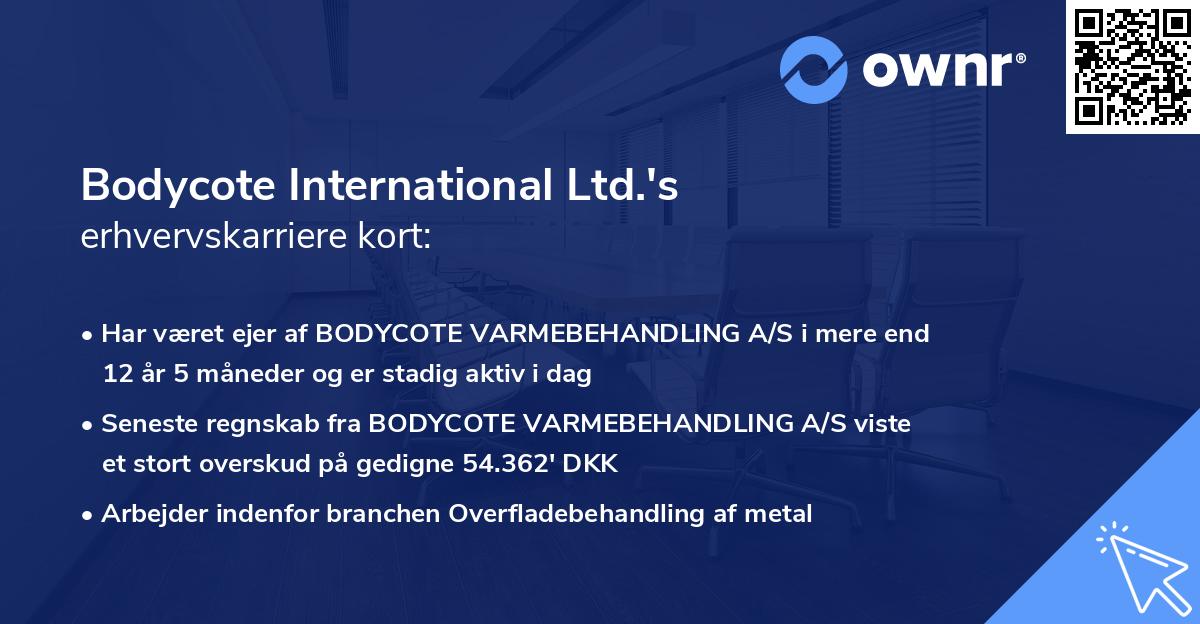 Bodycote International Ltd.'s erhvervskarriere kort