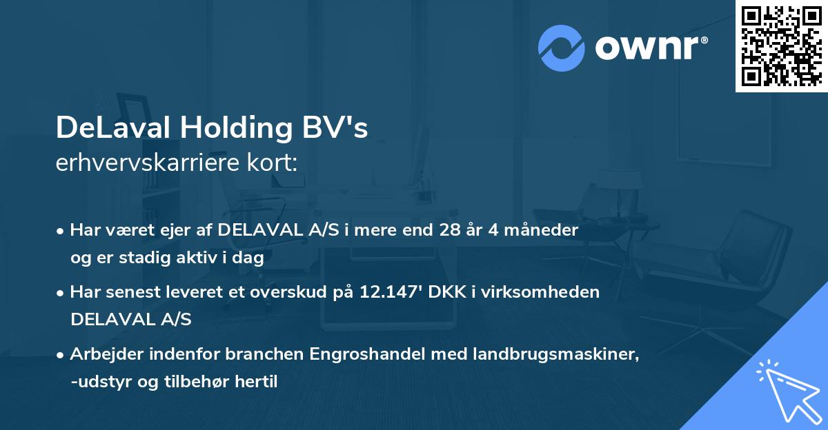 DeLaval Holding BV's erhvervskarriere kort