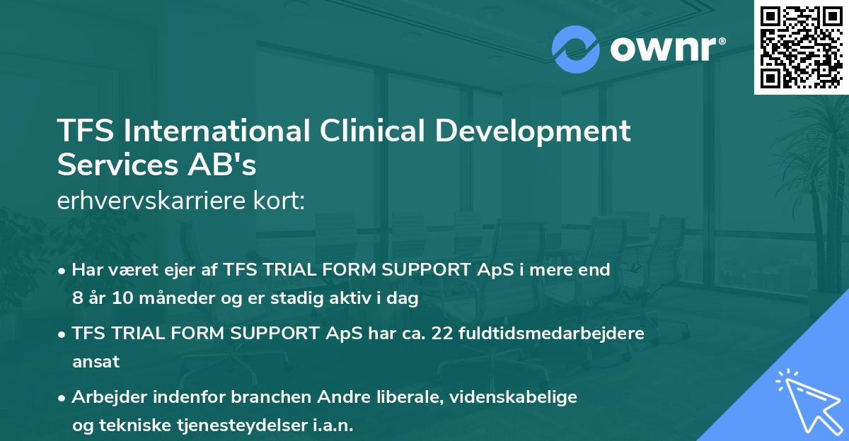 TFS International Clinical Development Services AB's erhvervskarriere kort