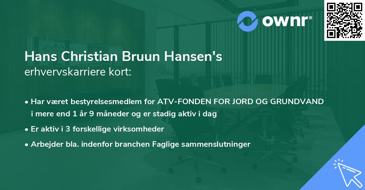 Hans Christian Bruun Hansen's erhvervskarriere kort