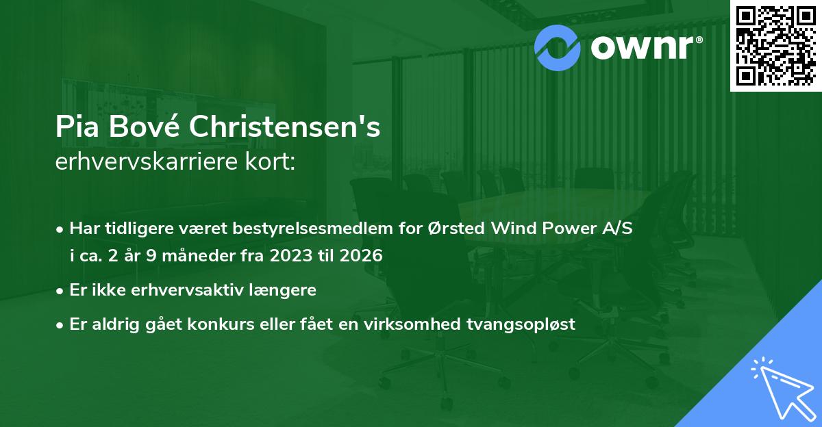 Pia Bové Christensen's erhvervskarriere kort