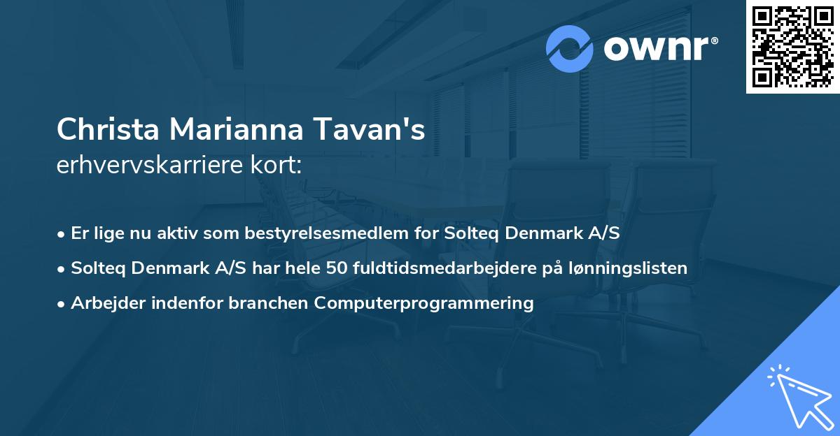 Christa Marianna Tavan's erhvervskarriere kort