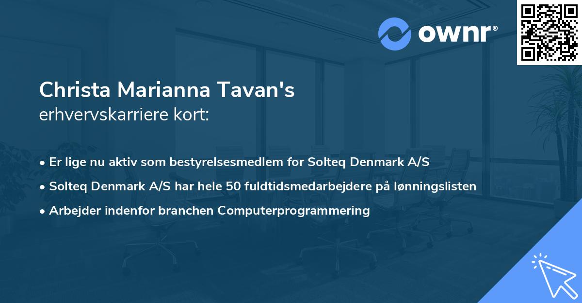 Christa Marianna Tavan's erhvervskarriere kort