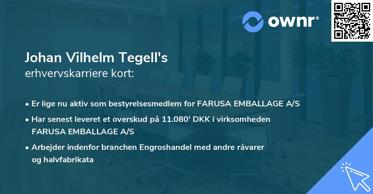 Johan Vilhelm Tegell's erhvervskarriere kort