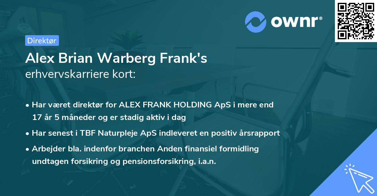 Alex Brian Warberg Frank's erhvervskarriere kort