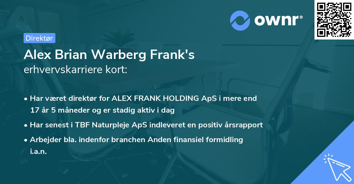 Alex Brian Warberg Frank's erhvervskarriere kort