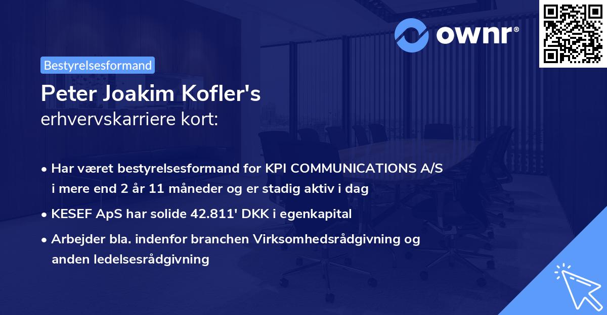 Peter Joakim Kofler's erhvervskarriere kort