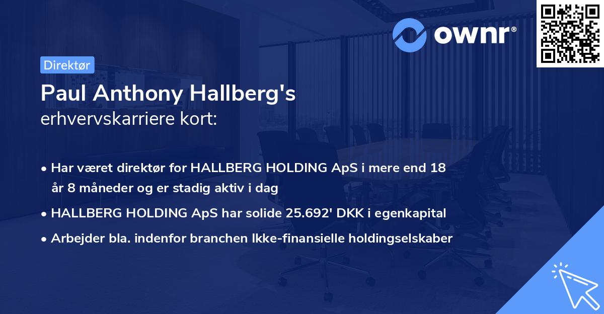 Paul Anthony Hallberg's erhvervskarriere kort