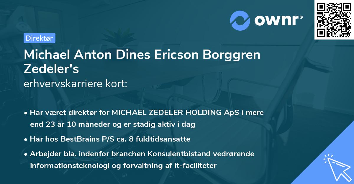 Michael Anton Dines Ericson Borggren Zedeler's erhvervskarriere kort