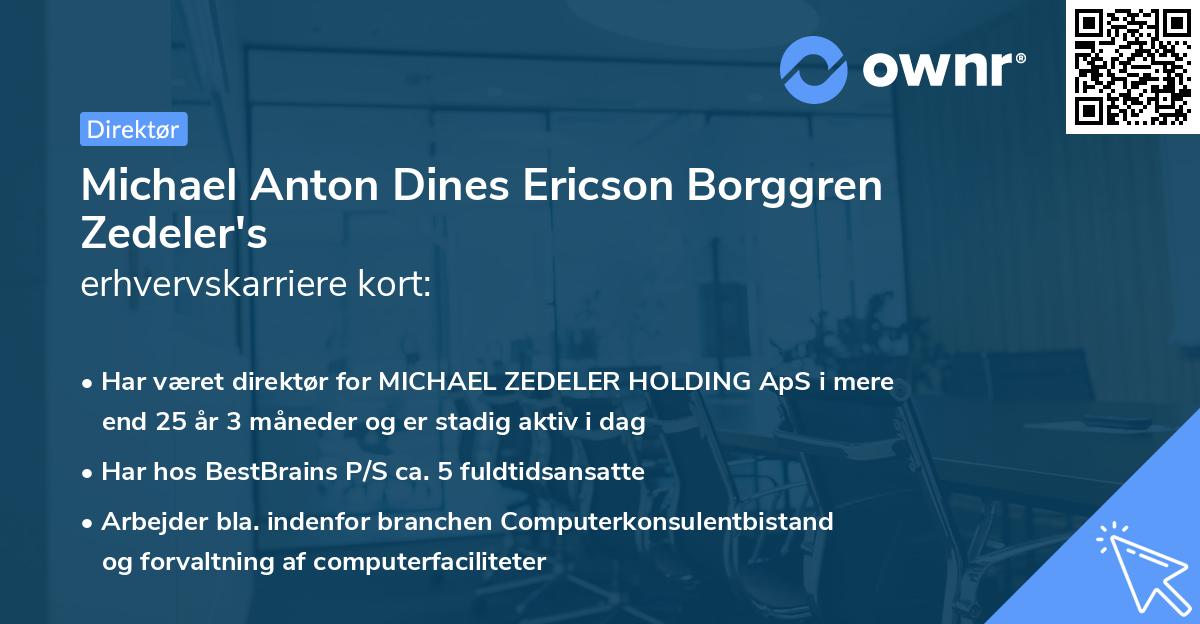 Michael Anton Dines Ericson Borggren Zedeler's erhvervskarriere kort