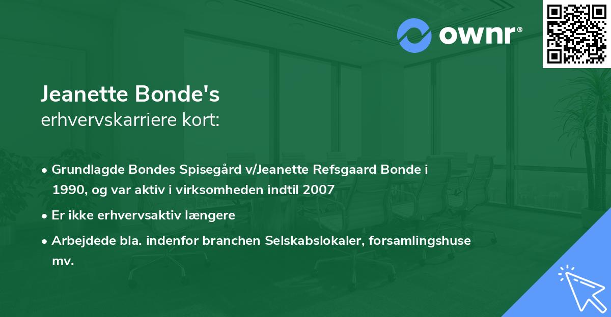 Jeanette Bonde's erhvervskarriere kort