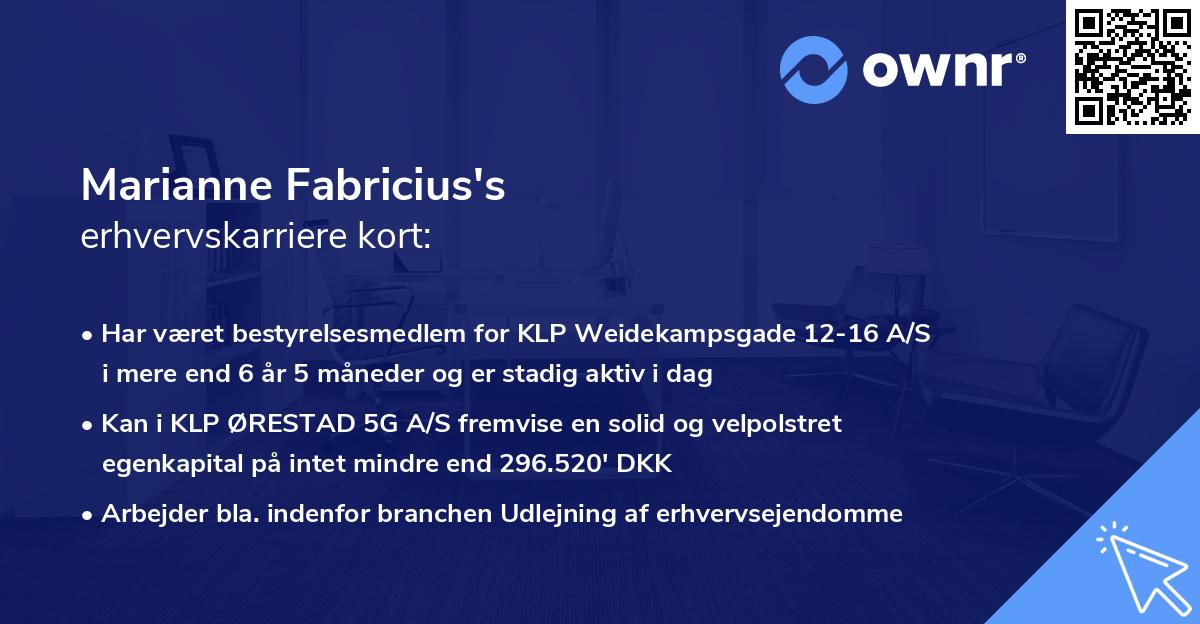 Marianne Fabricius's erhvervskarriere kort