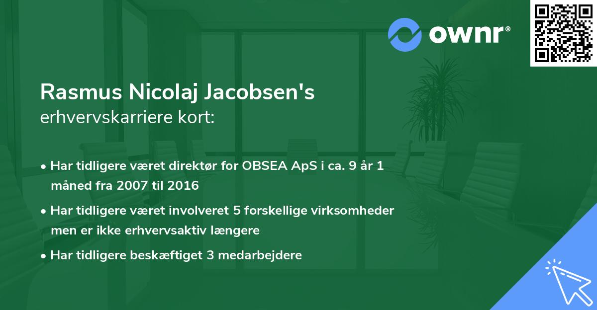 Rasmus Nicolaj Jacobsen's erhvervskarriere kort