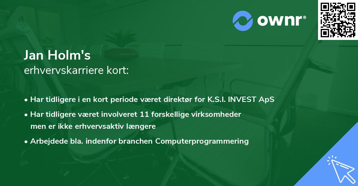 Jan Holm's erhvervskarriere kort