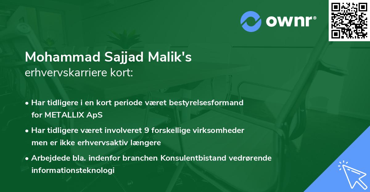 Mohammad Sajjad Malik's erhvervskarriere kort