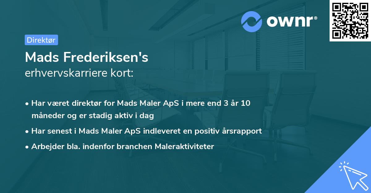 Mads Frederiksen's erhvervskarriere kort