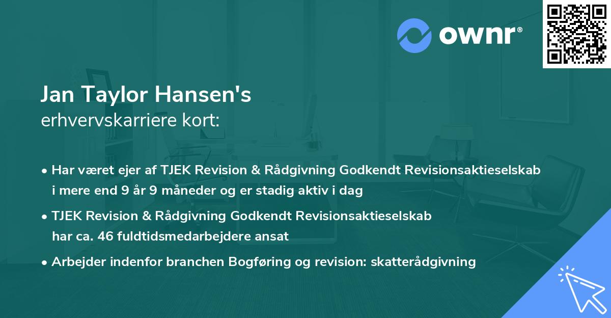 Jan Taylor Hansen's erhvervskarriere kort