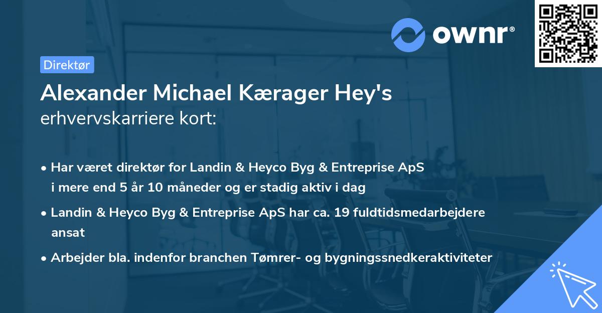 Alexander Michael Kærager Hey's erhvervskarriere kort