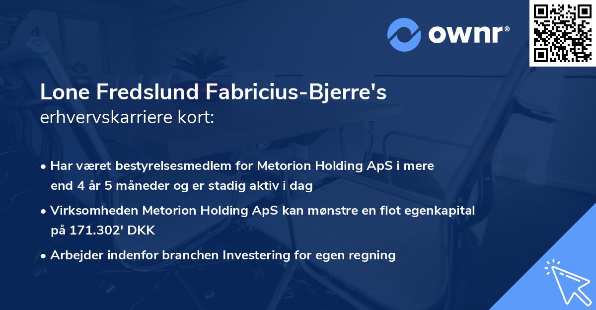 Lone Fredslund Fabricius-Bjerre's erhvervskarriere kort