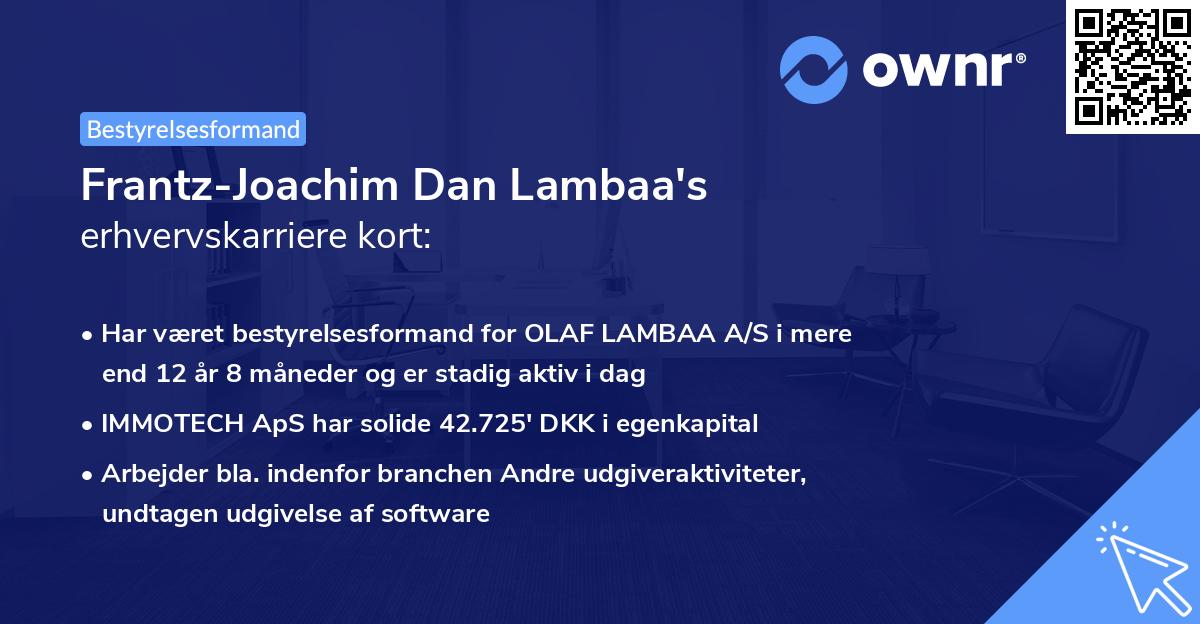 Frantz-Joachim Dan Lambaa's erhvervskarriere kort