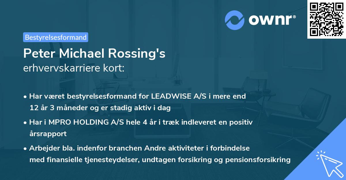 Peter Michael Rossing's erhvervskarriere kort